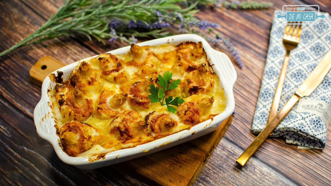 espárragos blancos al horno con jamón y queso