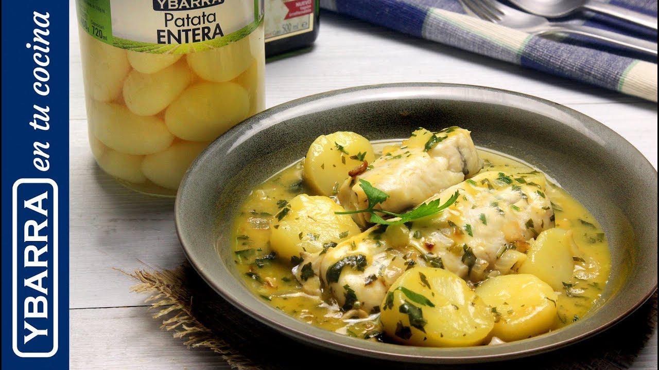 Plato de merluza y gambas con patatas