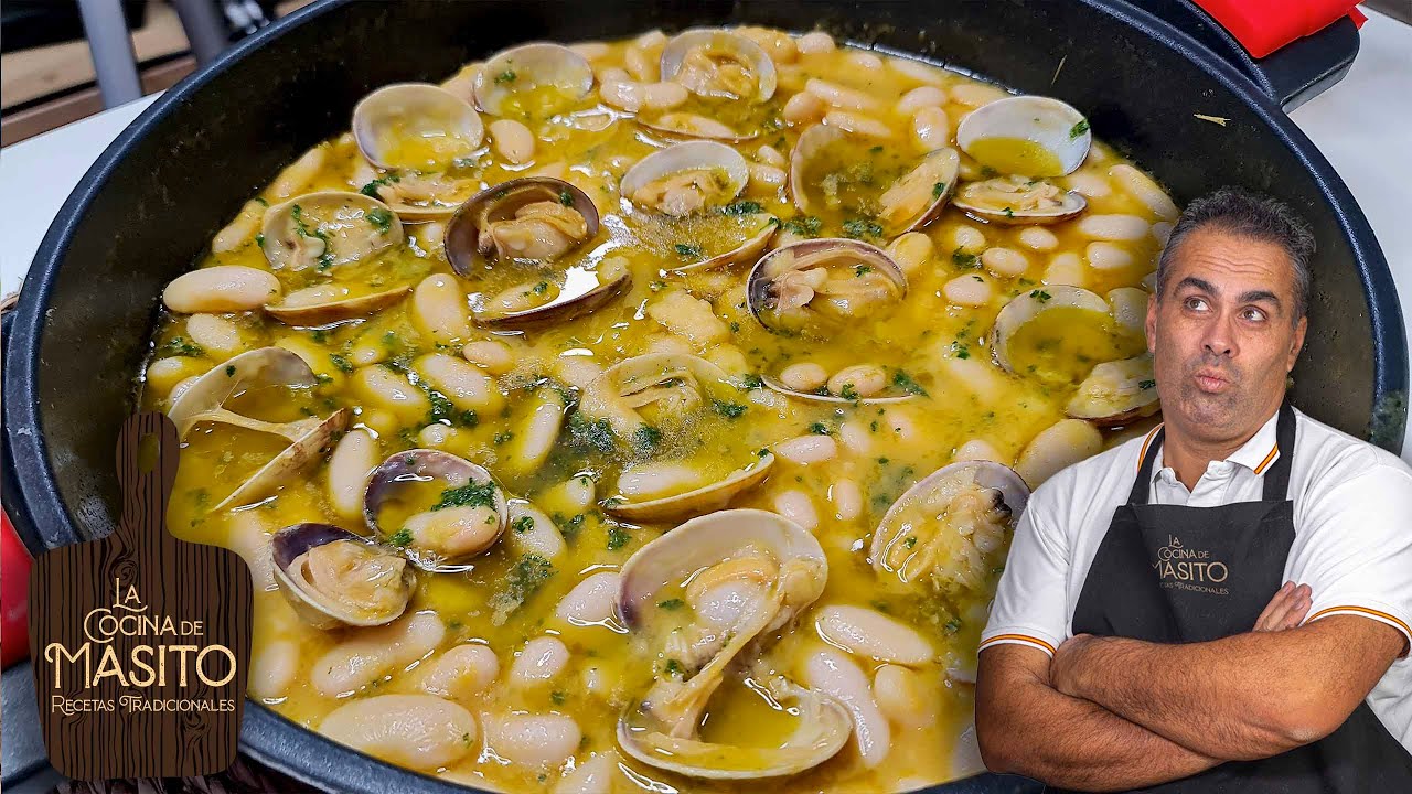 Almejas con alubias blancas en conserva