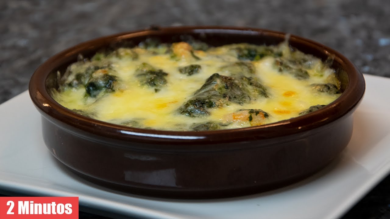 Espinacas con crema y gambas