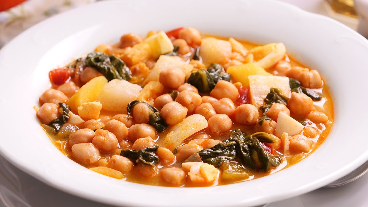 Garbanzos en lata con bacalao y espinacas congeladas