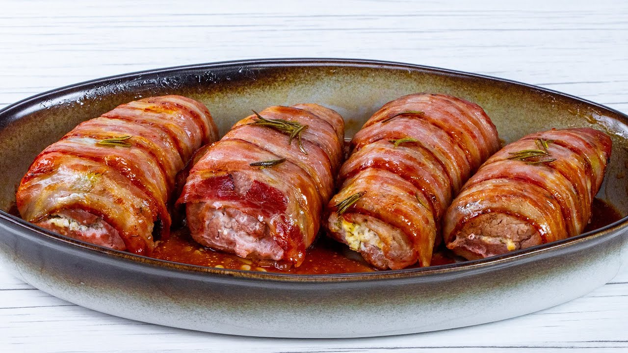 Solomillo de cerdo envuelto en bacon y horneado