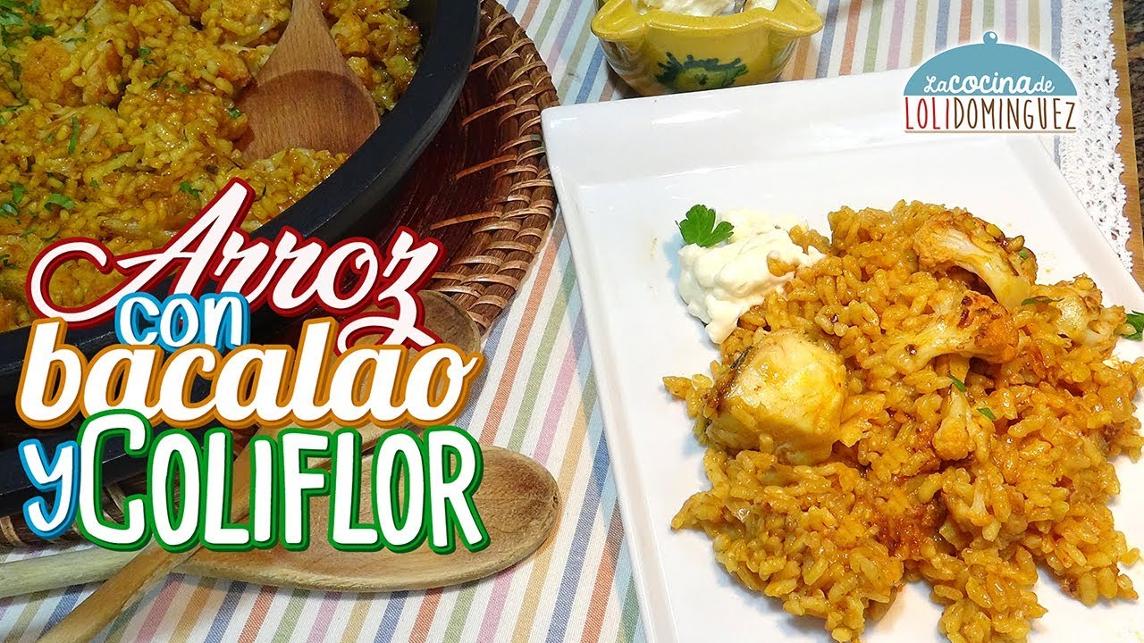 Preparación de arroz con bacalao y coliflor