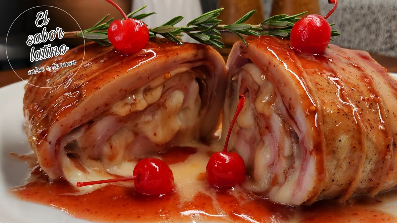 Preparación de pechuga de pavo rellena de jamón y queso horneada