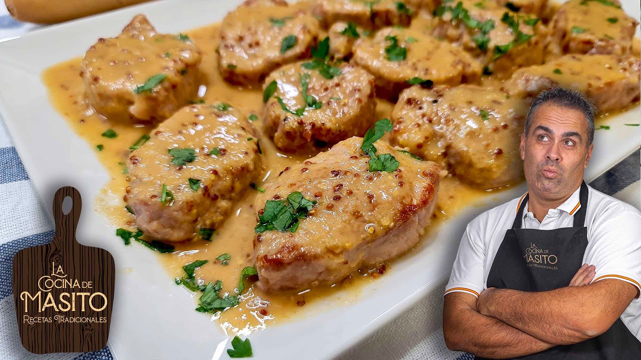 Solomillo de cerdo con salsa de nata y mostaza