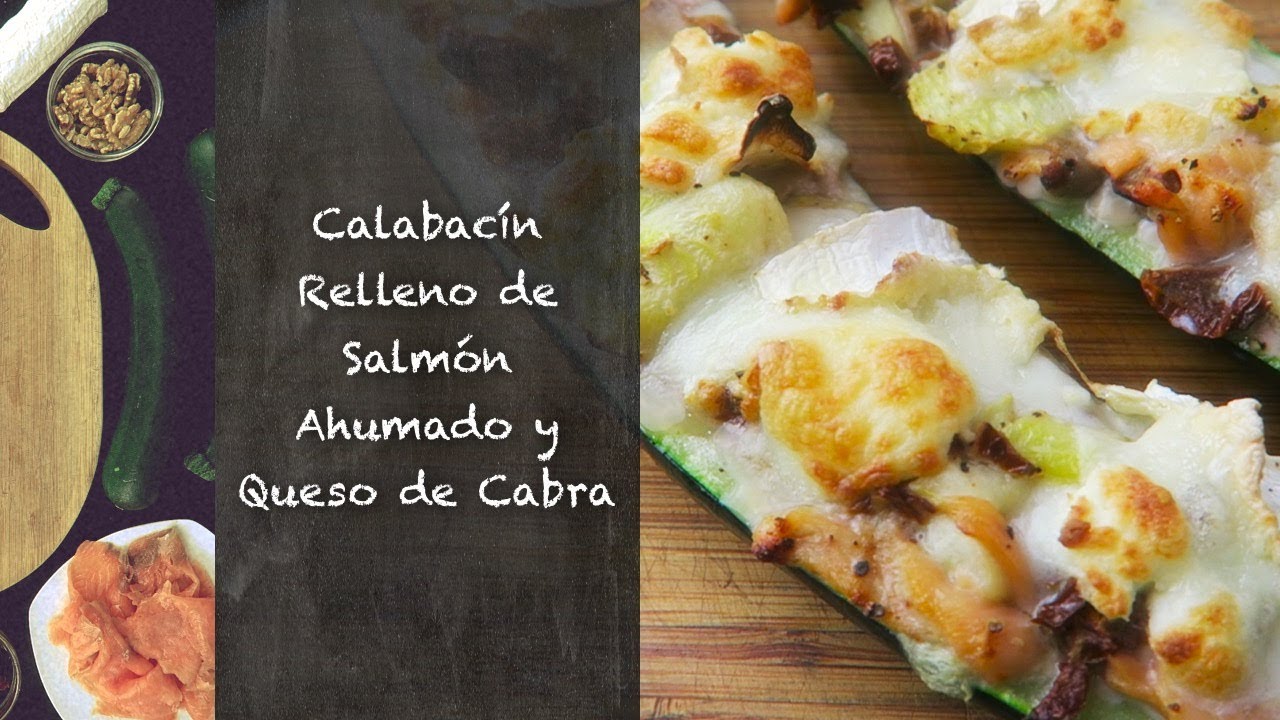Calabacín horneado relleno de queso de cabra