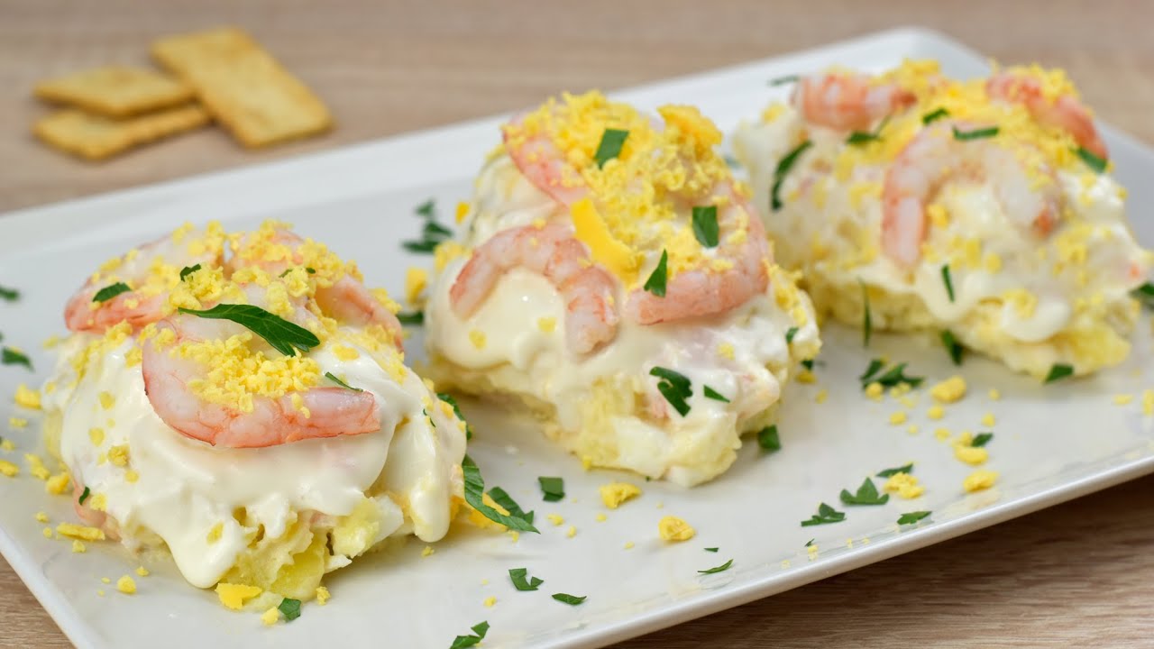 Ensaladilla de bocas de mar con gambas
