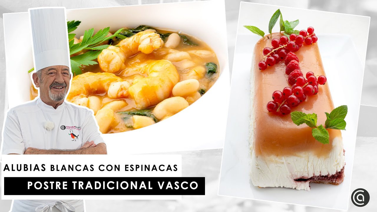 Habichuelas Blancas con Espinacas y Langostinos