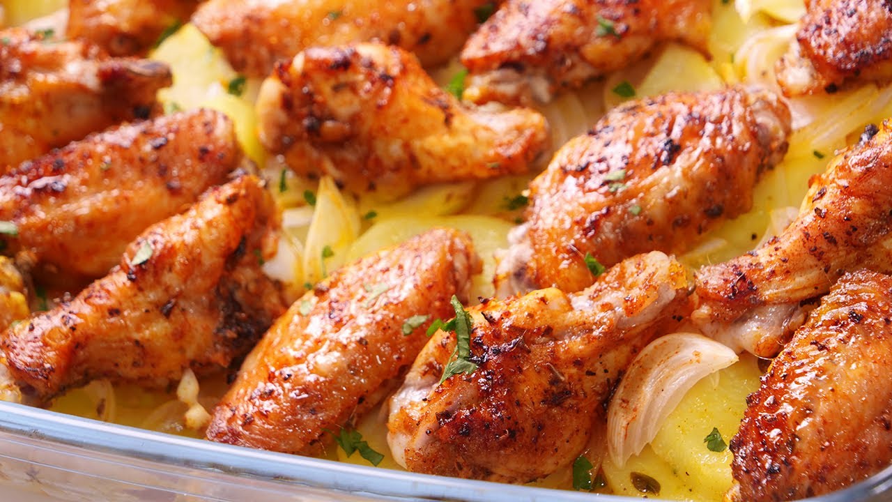Pollo horneado con deliciosas alas