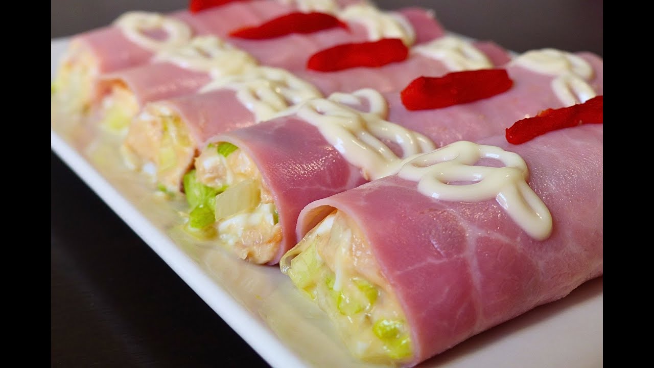 Rollitos de jamón york rellenos horneados