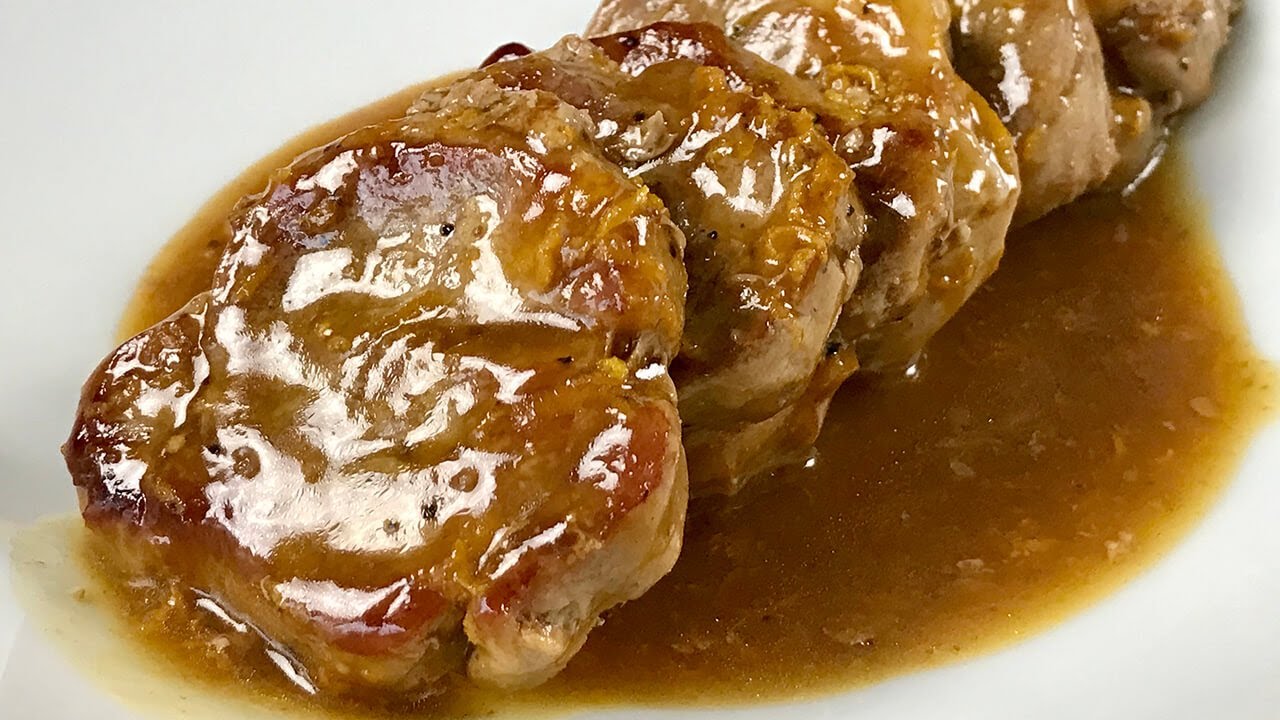 Solomillo de cerdo con salsa de naranja y mostaza