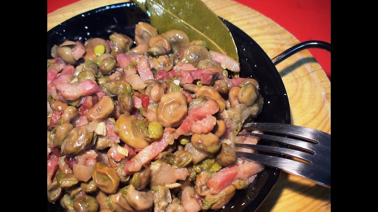 Habas congeladas en salsa de jamón y vino blanco