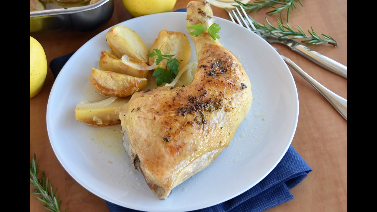 Pollo asado con manzana y papas