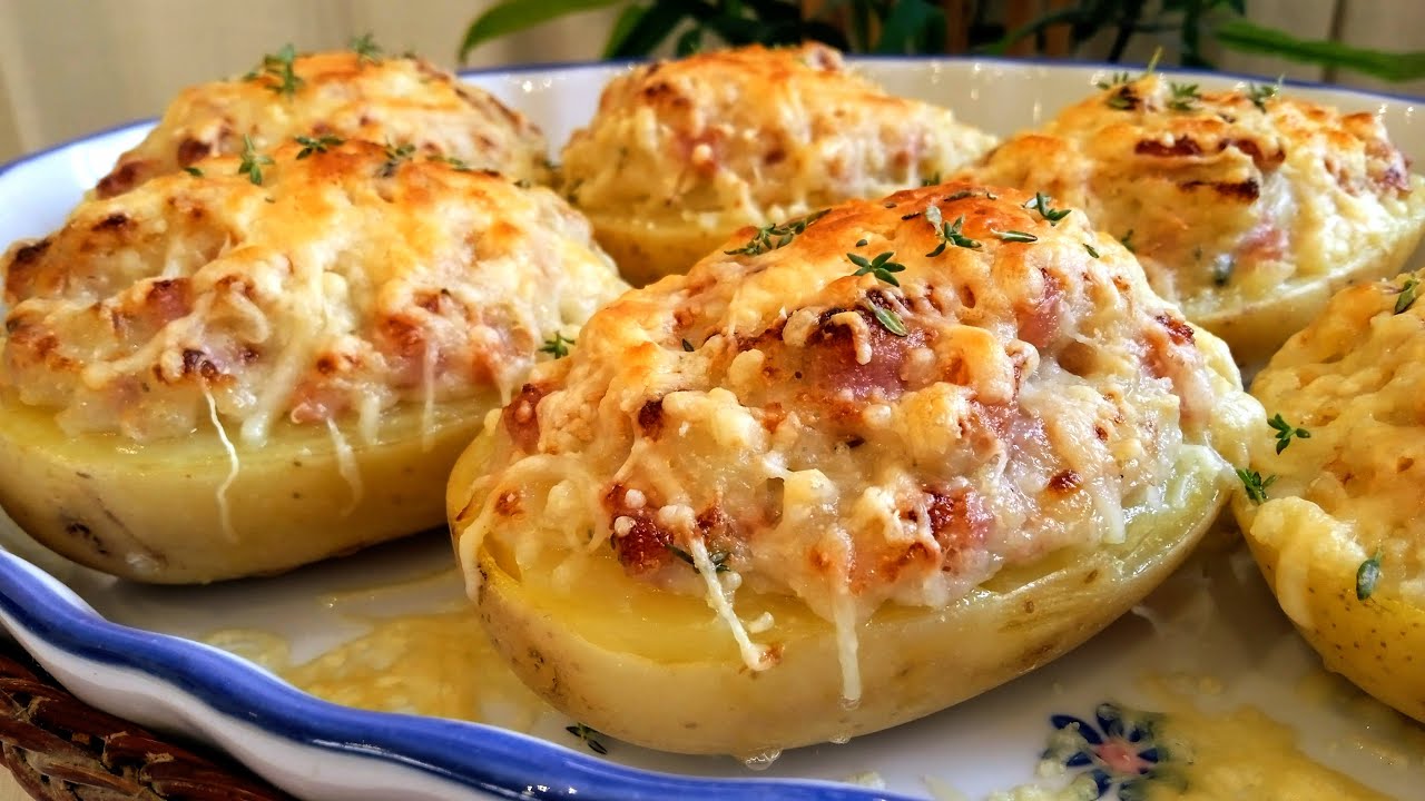 Patatas rellenas de jamón y queso
