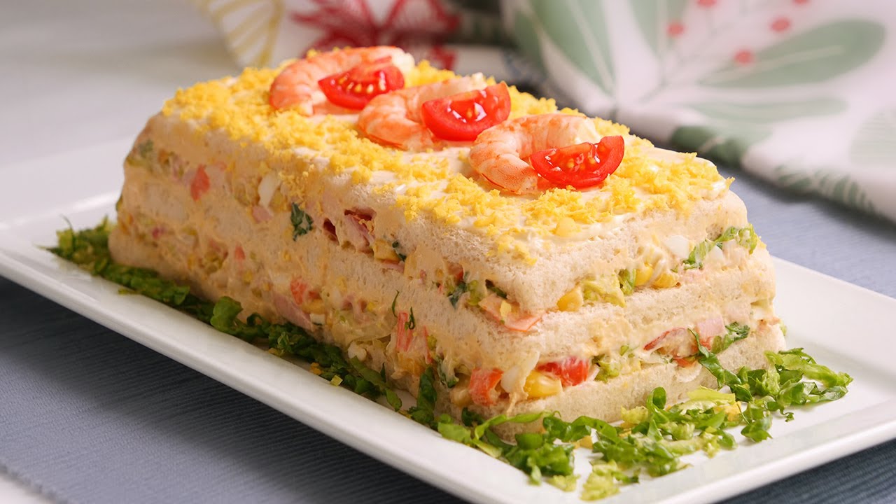 Receta de pastel salado con pan de molde atún y surimi