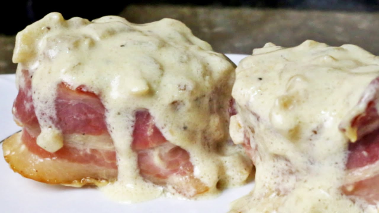 Solomillo de cerdo en salsa de nata y bacon